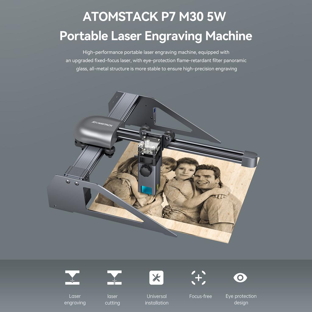 ATOMSTACK P7 30 Вт лазерный гравер настольный DIY гравировальный станок с площадью гравировки 200*200