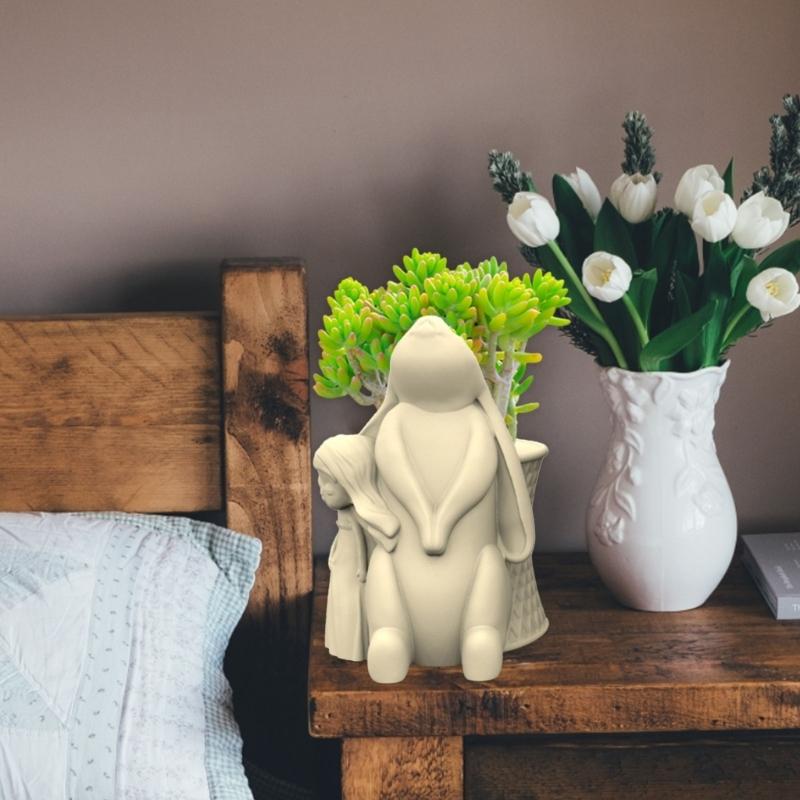 Rabbit and Girl Silicone Mold for DIY Flower Pots Reusable Pen Holder Epoxy Casting Molds Home Ornament Resin Molds