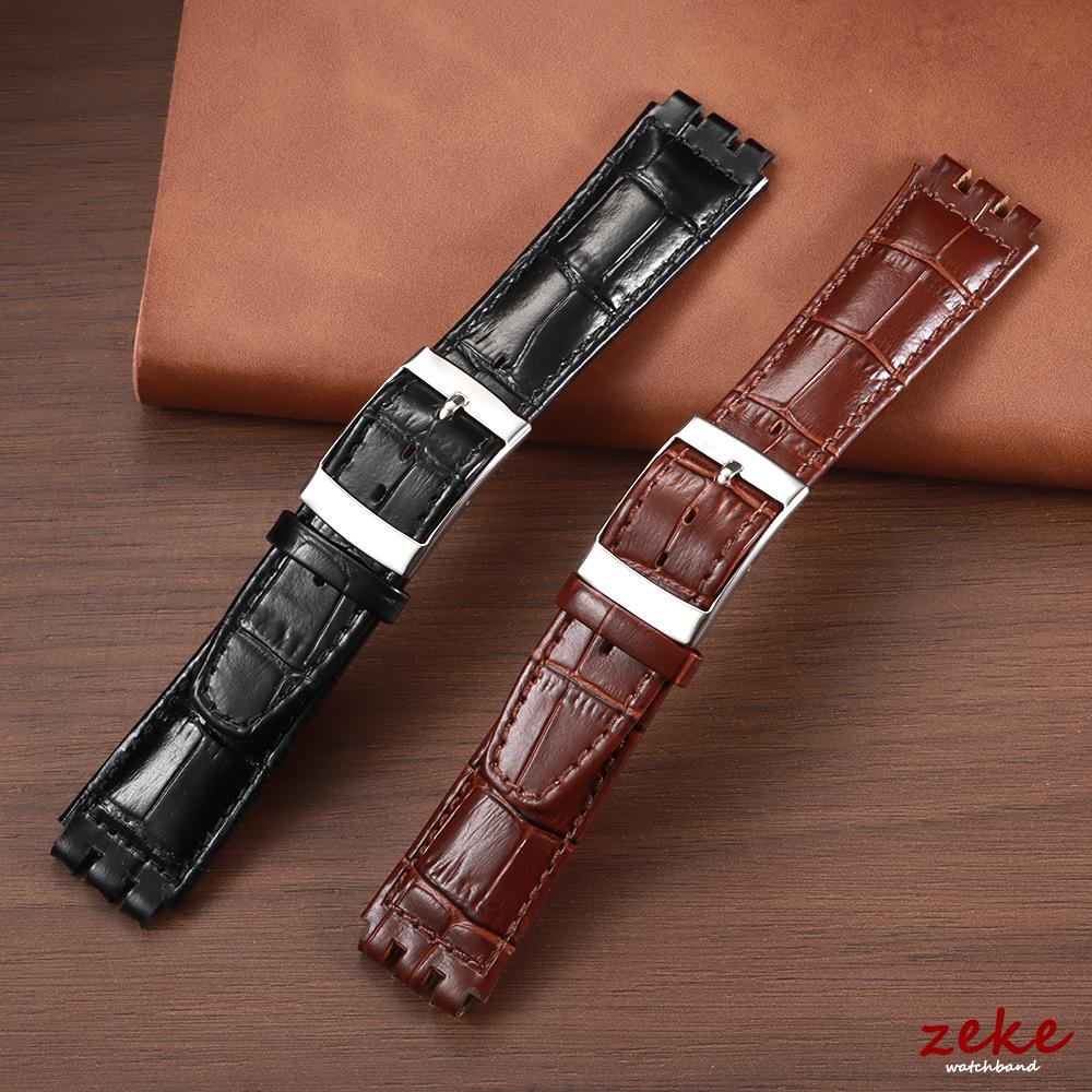 Genuine Leather Watch Strap 17mm 19mm for Swatch Replacement Band Vintage Brown Strap Men Women Sport Band Accessories Bracelet