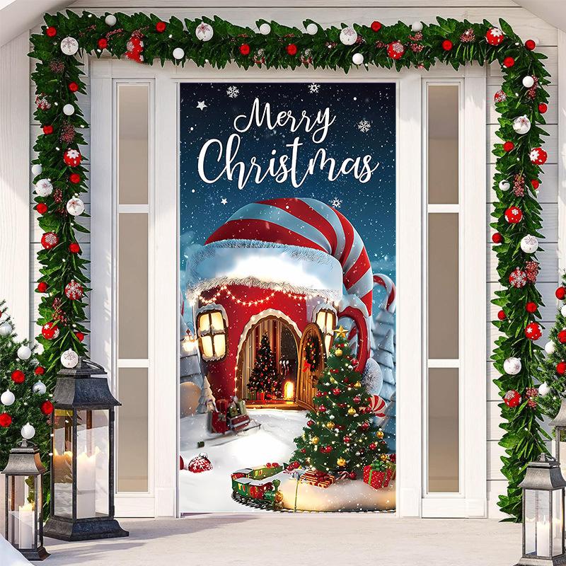 Рождественские дверные наклейки, украшения, уличный гобелен, веселый рождественский баннер для домашней вечеринки
