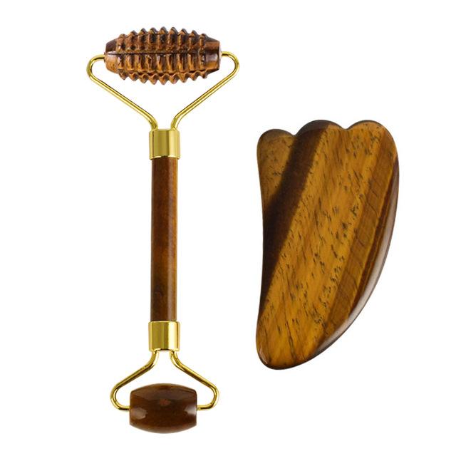 Natural Tiger Eye Jade Roller Guasha Beautiful Massager Facial Scraping Tools Neck Face Massage Anti Wrinkle Relax SPA Stone