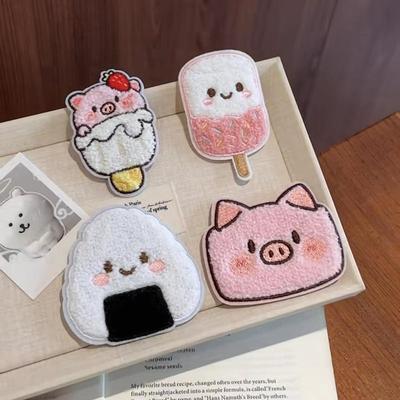 Милый мультяшный поросенок Рисовый шарик Мороженое Магический патч для волос Плюшевая наклейка на челку Нескользящий держатель для непослушных волос Для девочек Макияж Умывание