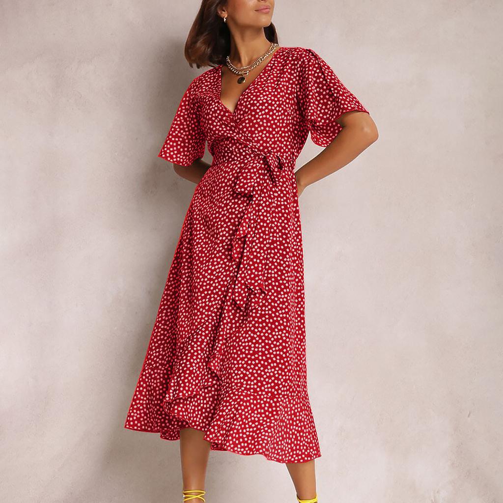 Модное женское сексуальное повседневное платье с v-образным вырезом и нерегулярным галстуком с высокой талией и коротким рукавом