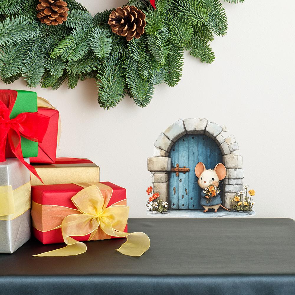 Мультяшная мышь с цветами у норки Сделай сам Съемная наклейка на стену для спальни гостиной Домашний декор