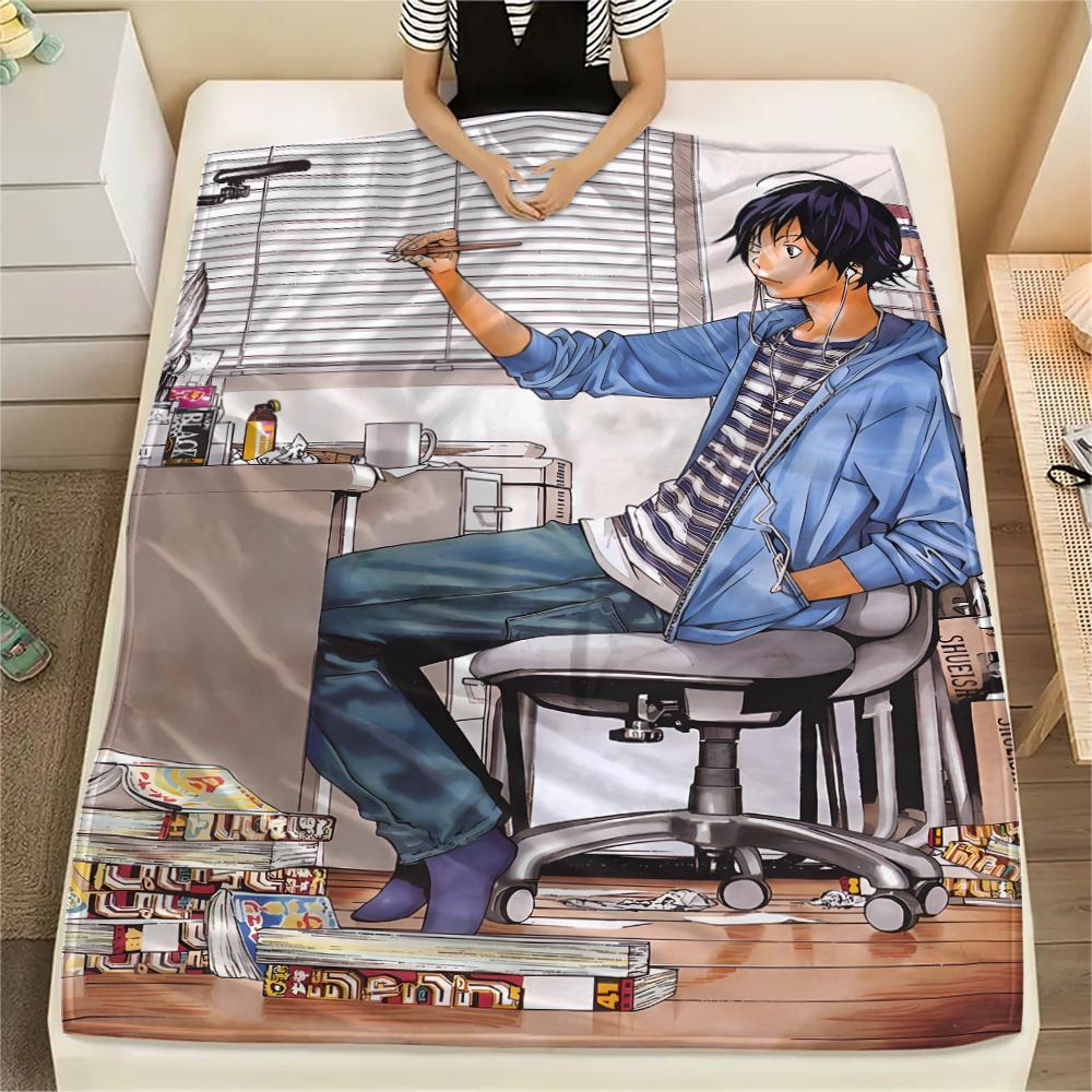 1PC Bakuman Print Flannel Blanket, High quality All Seasons, Home Decor, Warmth and Comfort, Perfect for Christmas Gifts