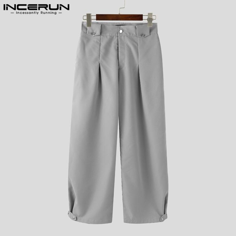 INCERUN 2PCS Men Outfits Lapel Neck Short Sleeve Buttons Shirt Long Straight Pants Sets