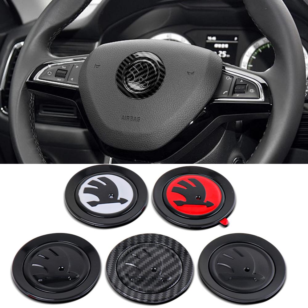 WOHE7 Car Logo Steering Wheel Sticker Badge Refit Accessories For Skoda Kodiaq Octavia Enyaq Kamiq Scala Rapid Superb Karoq Vision RS