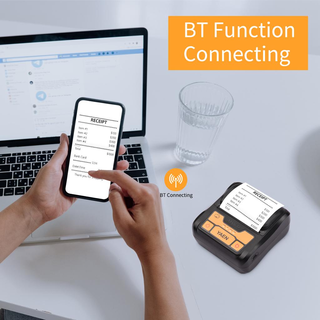 Portable BT Label Maker Wireless 80mm Thermal Receipt Printer BT Connection Use with APP Compatible