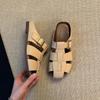 Sheepskin One-pedal Women's Outer Wear Hollow Slippers Women's Breathable Leather Thick-soled Beach Toe Shoes