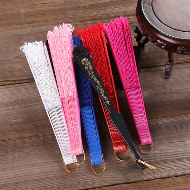 1PC Folding Fans Festival Gift Solid Color Hand Held Flower Fan Hollow Lace Fans Decorative
