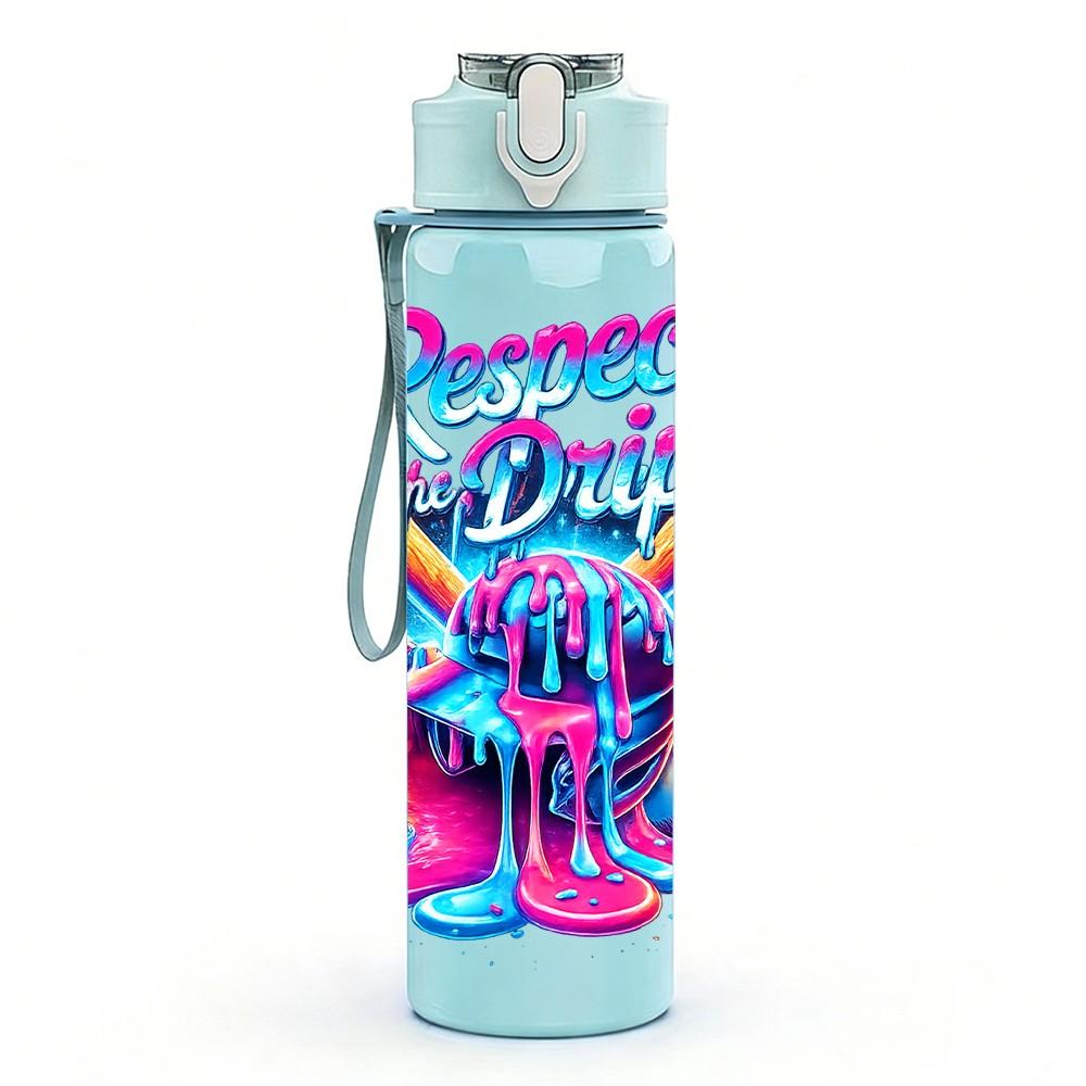 1PC Danced Out Color Neon Graffiti Print 750ml Color Plastic Sports Water Bottle Leakproof Flip Straw Lid Suitable for Sports Office Home Use