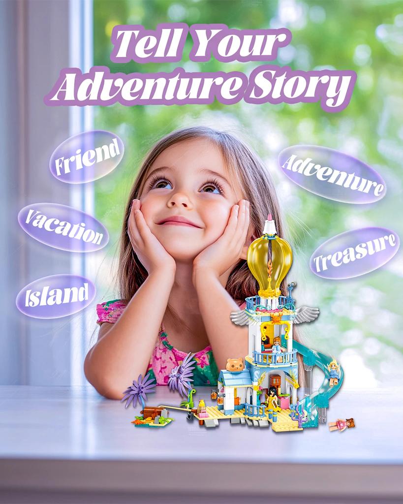 404PCS Treasure Hunt Lighthouse Building Blocks Creative Sea View Seaside House Model Bricks Set With Mini Dolls Kids Toys Gifts