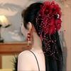 Tassel Hair Claw Feather Flower Pearls Hair Accessories Elegant Grasping Clip  for Girl