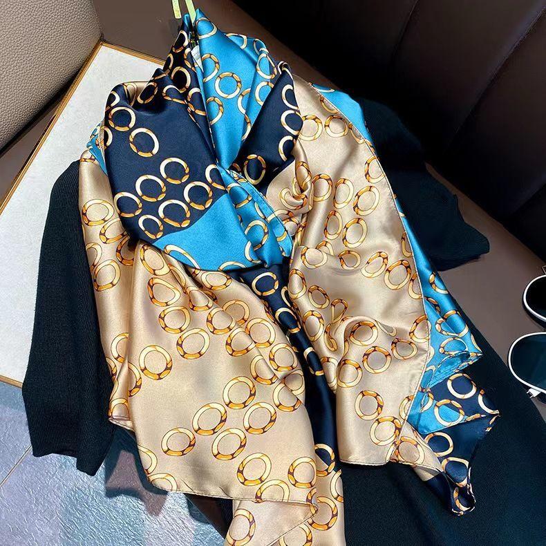 Women Colorful Geometric Elegant Chiffon Scarf Summer Beach Silk Feeling Travel Sun Protection Thin EMA