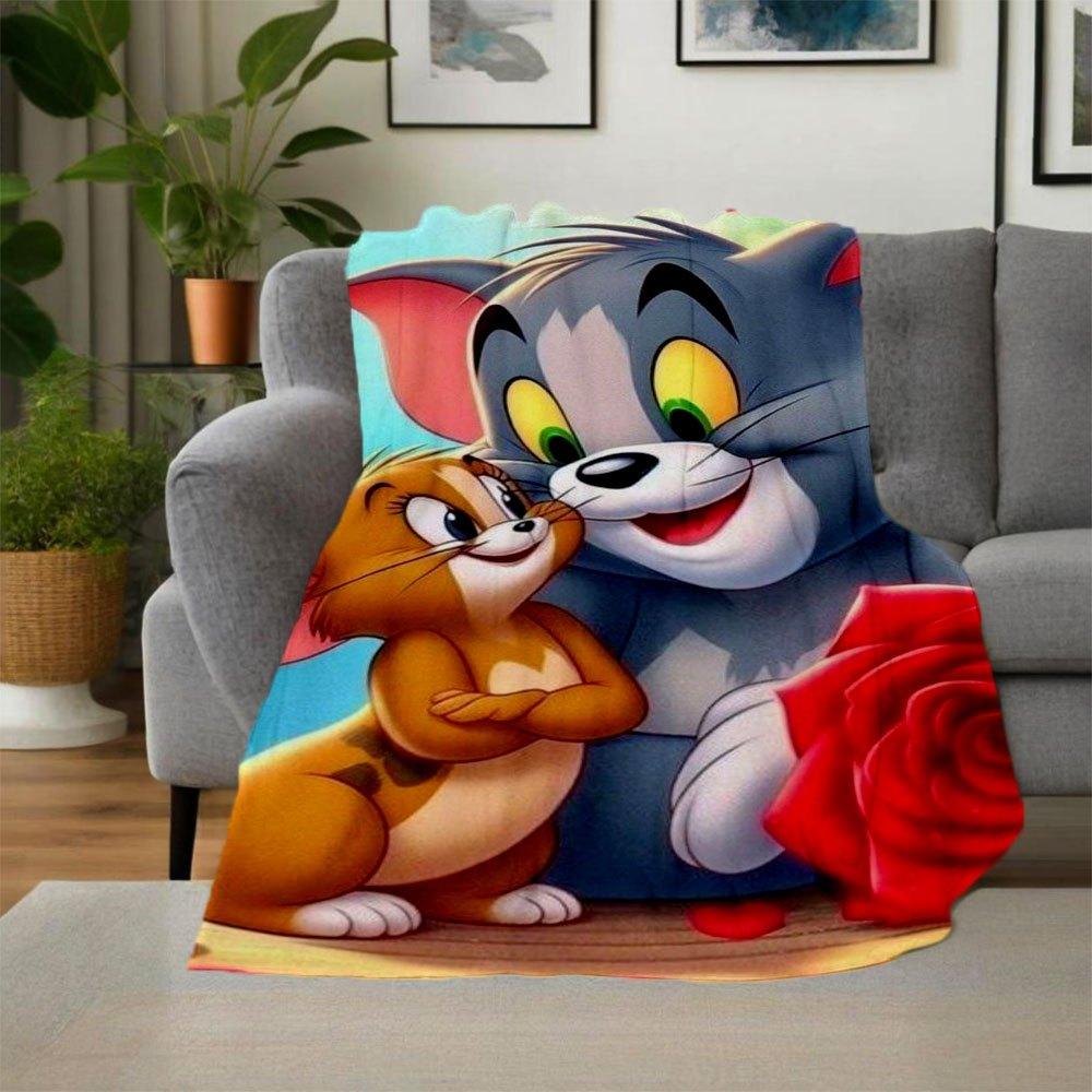 "Tom & Jerry Valentine's Day Phone Wallpaper"Blanket Flannel Throw Blanket for Sofa, Bed, Travel, Camping, Office