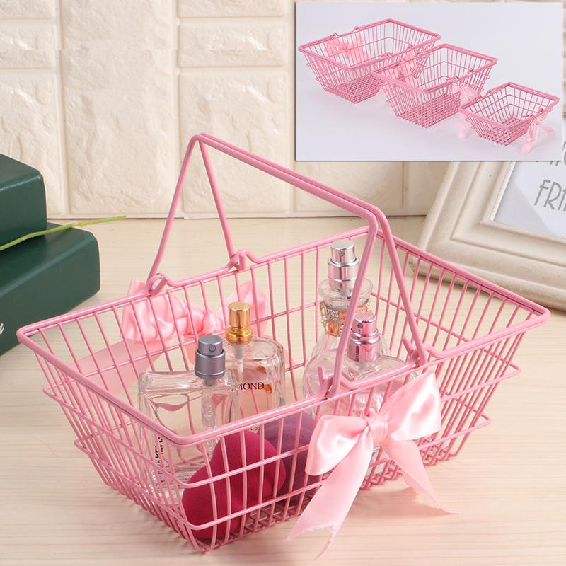 Decorative Sweet Pink Basket Desktop Cosmetics Jewelry Storage Basket Photo Props Home Kitchen Storage Baskets
