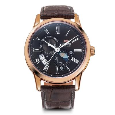 Orient Часы Sun and Moon Automatic, механические, автоматические, внутренняя гарантия, классические коричневые SUN&MOON, производитель RN-AK0002Y, мужские