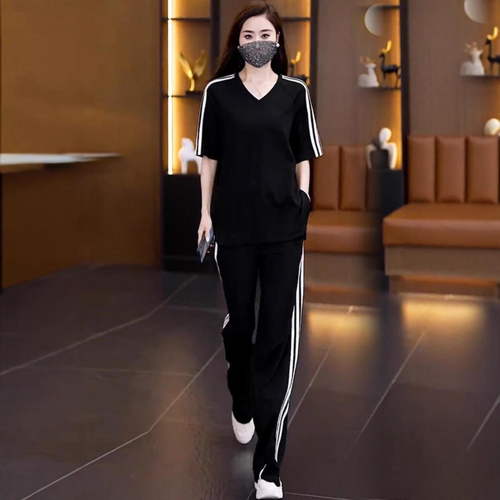 Women's Trendy Summer 2025 Casual Suit: Comfy Loose-Fit Short-Sleeve Top & Wide-Leg Pants Two-Piece Set