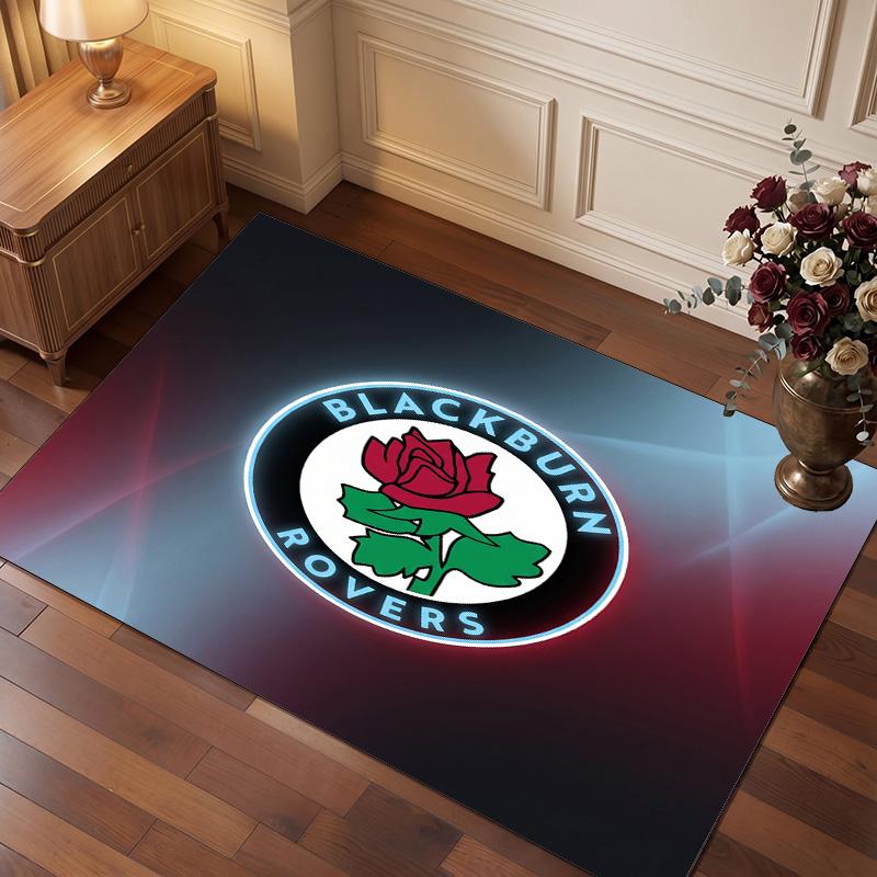 Blackburn Rovers Football Print Crystal Velvet Rug, Comfortable Water Absorbent Non Slip Indoor Floor Carpet
