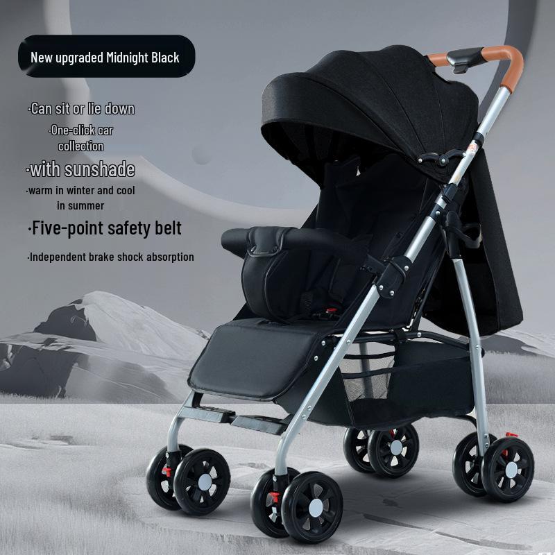 Компактная четырехколесная детская коляска: Сидеть, Лежать, Складывать - Легкий дизайн зонта с амортизацией для возраста 0-3 года.