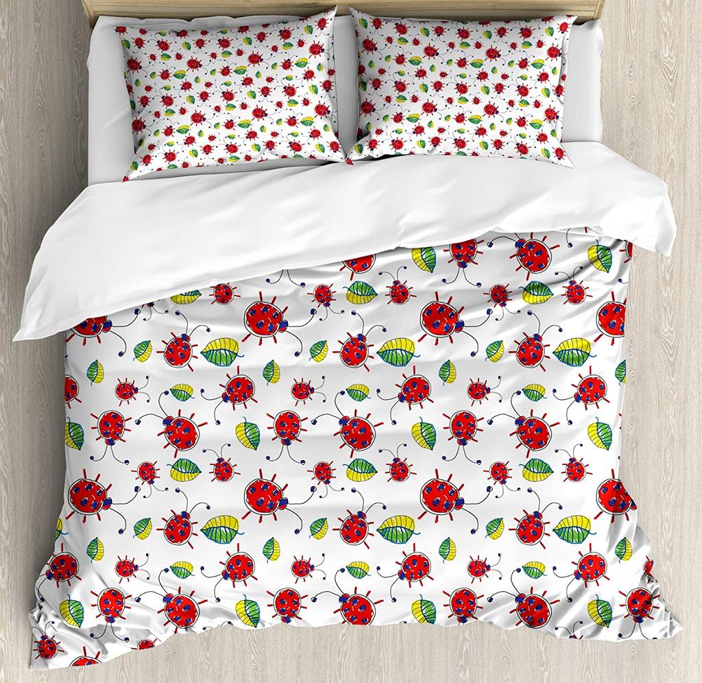 3pcs Bedding Set Dandelion Ladybug White Home Textile Duvet Cover Pillow Case Boy Kid Teen Girl Bedding Covers Set