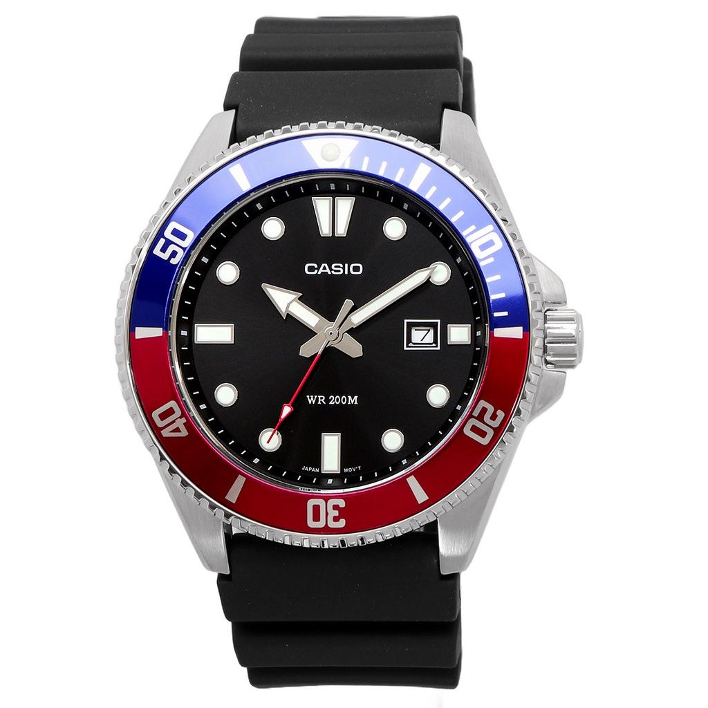 Casio Стандартные Спортивные 20 АТМ Водно-голубой x Красный Уретан Международные Часы, Устойчивые, MDV-107-1A3V, Безель, Ремешок