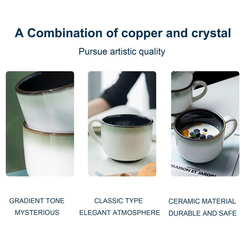 Очень большая фарфоровая кружка для овсянки с ручкой - широкая кофейная кружка, чашка для завтрака и тарелка для супа, керамическая кружка для молока, чая, фруктов, мороженого