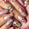 24 шт. Длинные Балетки Накладные Ногти Розовые Цветы Искусственный Ноготь Наклейка-Бабочка Глянцевый Пресс-Он Ноготь для Женщины