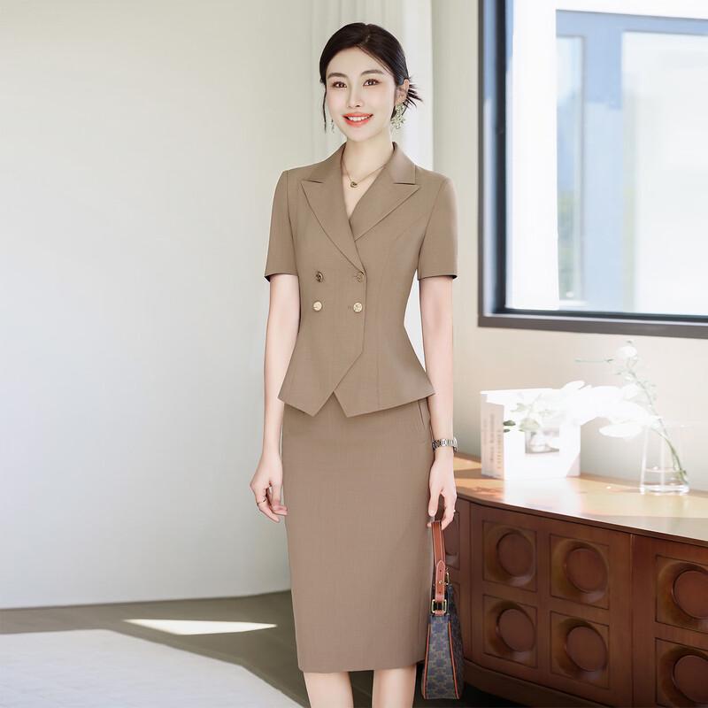 Женский легкий хаки блейзер-костюм с коротким рукавом