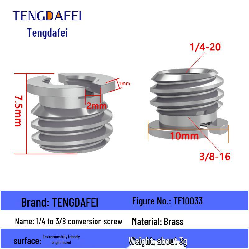 Reversible 1/4" Male To 3/8" Female Adapter for Camera Tripod Ball Head with M4-M8 Conversion Screws