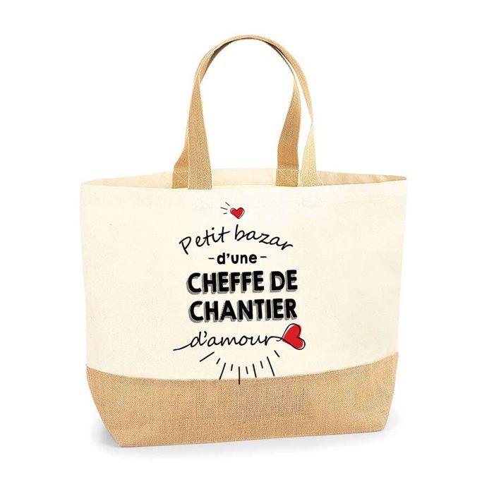 Sac en jute - PLANETEE - Petit Bazar Cheffe De Chantier d'Amour Femme - Multicolore - Jute naturel - Fabriqué en France