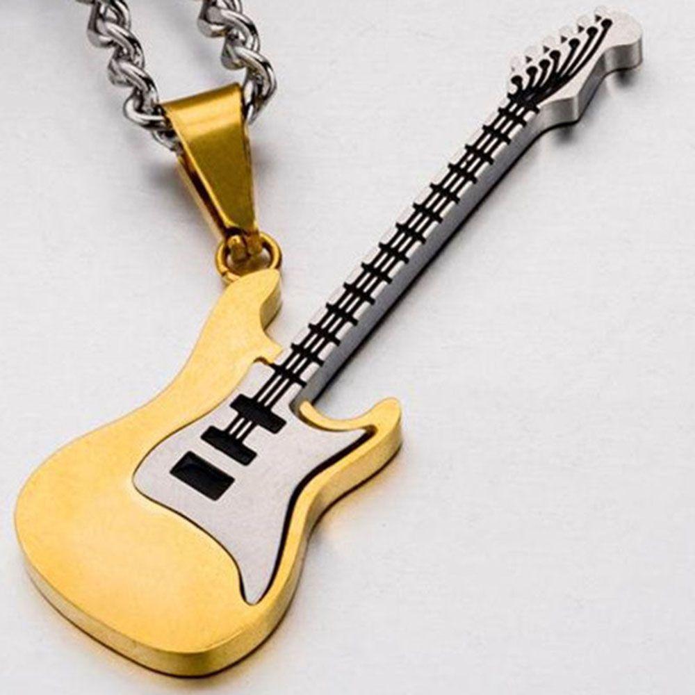 Men Rock Music Chain Necklace Guitar Pendant