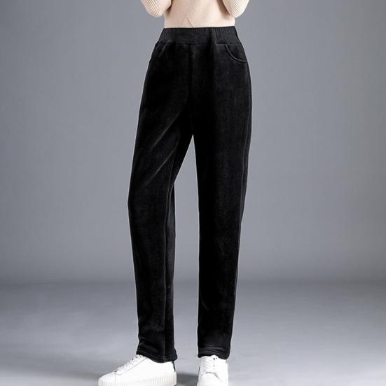 Прямые вельветовые брюки с высокой талией, эластичным поясом и карманами, женские осенне-зимние однотонные брюки на флисовой подкладке
