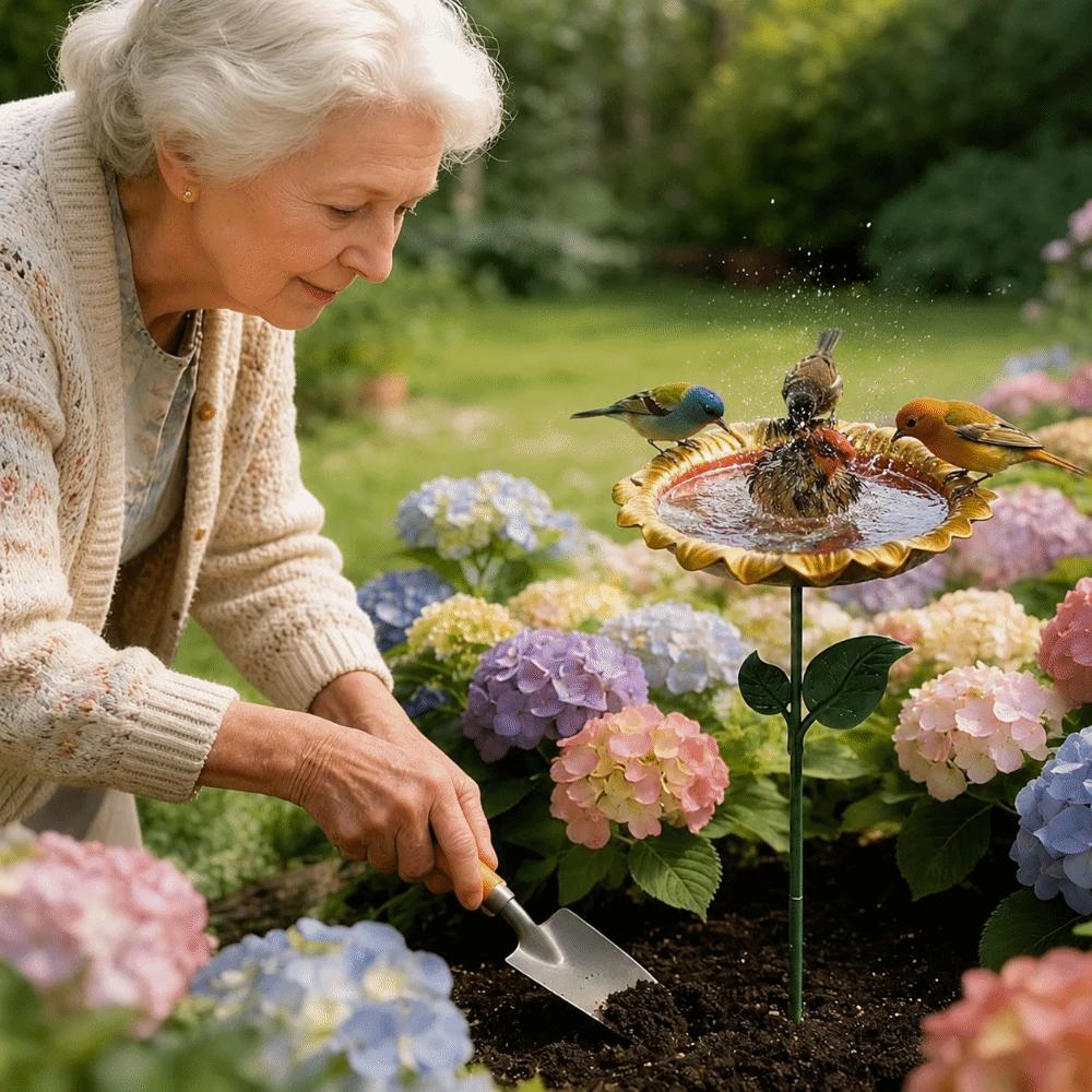 Metal Bird Bath Sunflower Flower Garden Stake Decorative Bee Butterfly Watering Station Garden