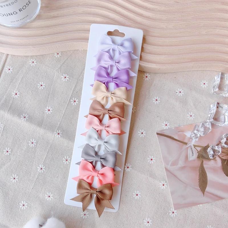 10 шт./набор Однотонные заколки-клипсы BB для милых девочек, ленточные банты, бутик-заколки, шпильки, головные уборы, детские аксессуары для волос, подарки