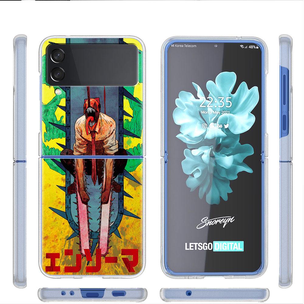 Милый чехол с рисунком человека бензопилы для Samsung Galaxy Z Flip 4 5g, прозрачный жесткий чехол для мобильного телефона Zflip, прозрачный чехол для ПК