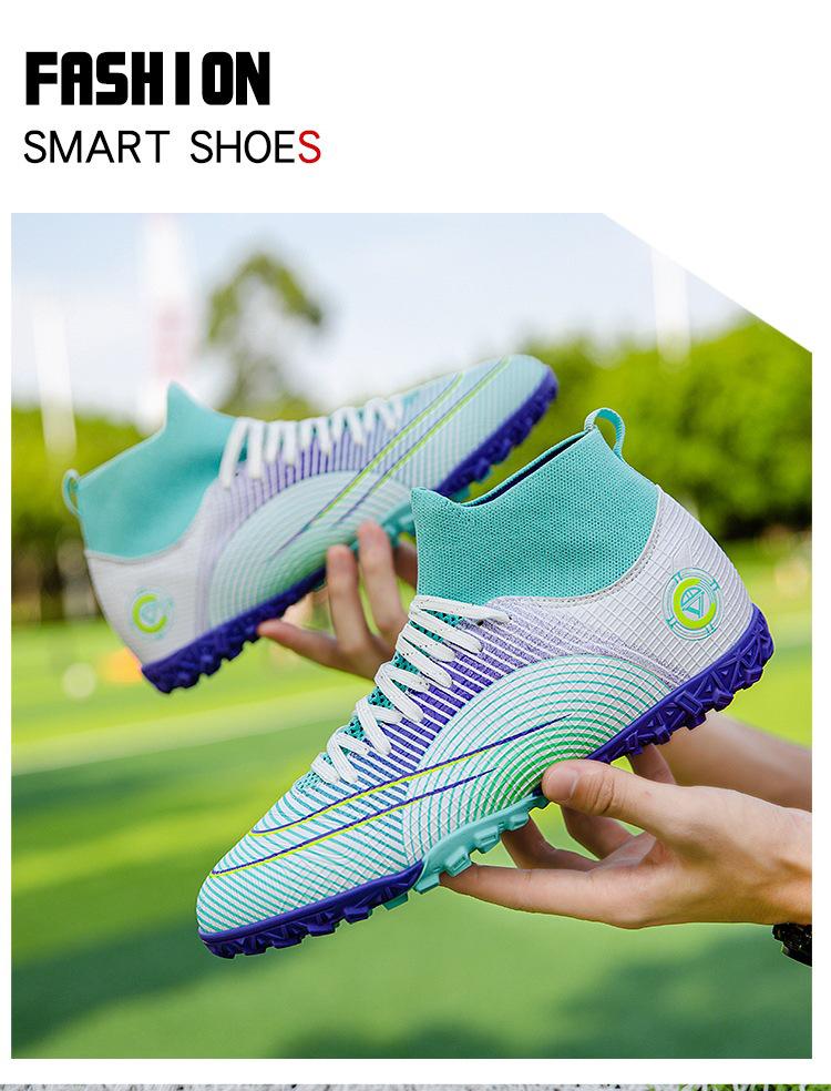 Детские и подростковые футбольные бутсы из кожи с высоким верхом, длинными и короткими шипами, с летающим носком, в наличии большие размеры