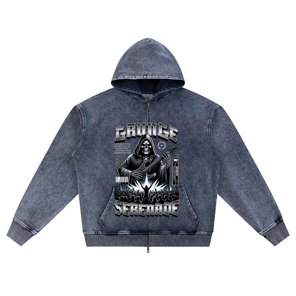 Худи на молнии из вязаного денима с DTG-принтом, футболка Grunge Serenade, худи на молнии с принтом Brother