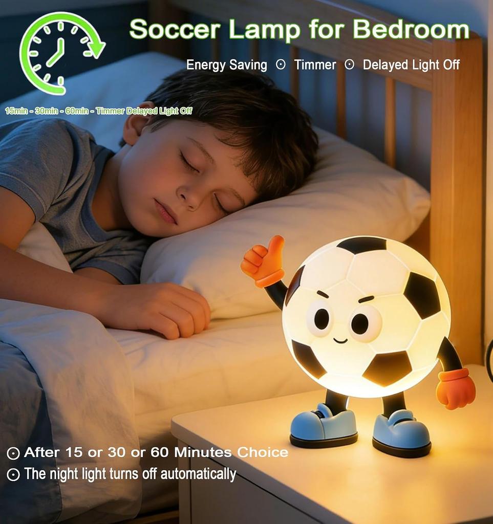 Soccer-shaped silicone night light, dimmable, 7 RGB gradient colors, timer function