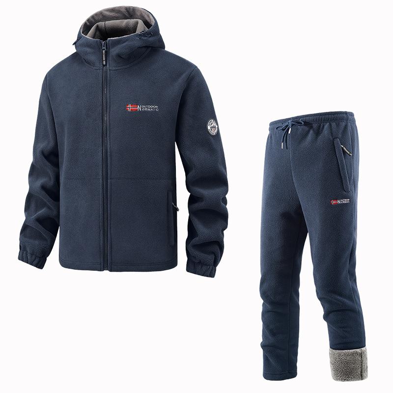 Мужской комплект зимней спортивной одежды, ретро тренировочная толстая флисовая куртка + брюки, комплект из двух предметов, повседневный лыжный костюм для бега