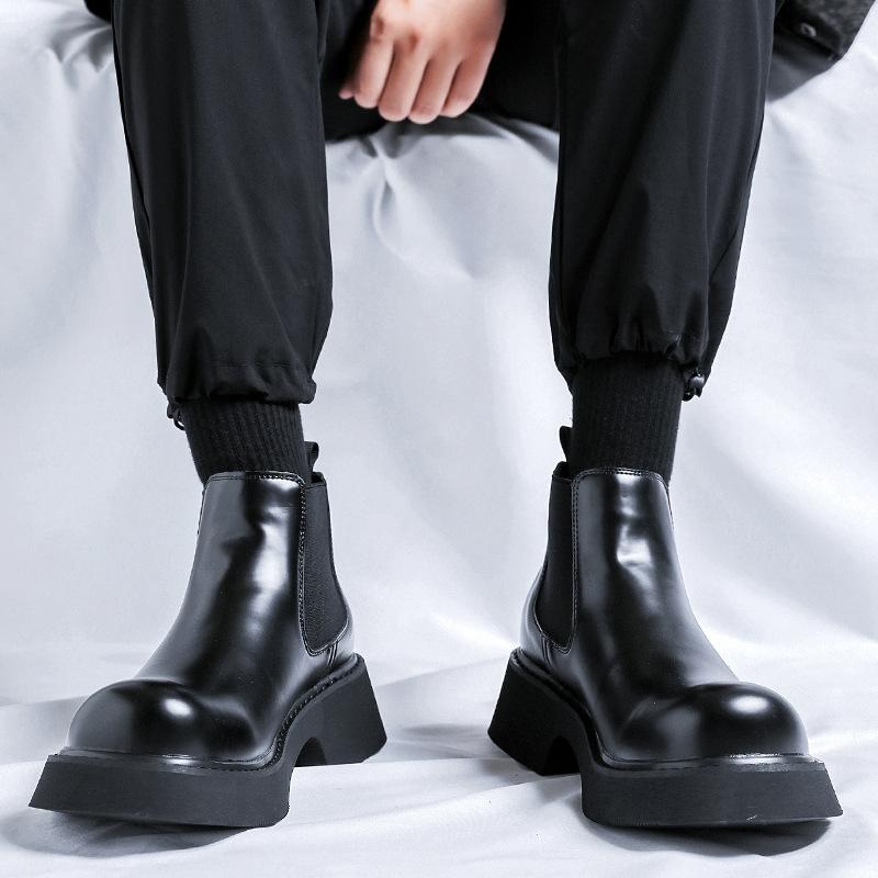 Ботинки челси 2024 года мужские новые толстые каблуки универсальные эластичные короткие ботинки с плоским дном круглые ботинки-сигареты 3166-Y