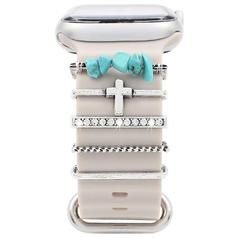 Металлический браслет-пояс Шармы Ремешок для часов Декоративное кольцо Для Apple Алмазное украшение Для iwatch Браслет Силиконовый ремешок Ювелирный аксессуар