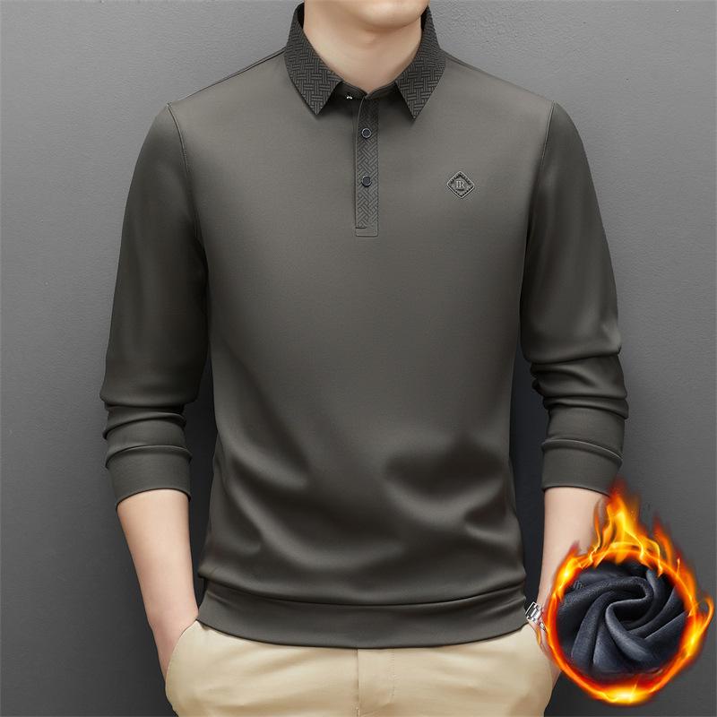 Новая зимняя футболка, модная повседневная бархатная утепленная рубашка-поло среднего возраста, мужская теплая футболка с длинными рукавами с лацканами