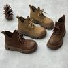 Короткие ботинки ручной работы из натуральной кожи в стиле ретро с толстой подошвой и круглым носком, со шнуровкой для женщин