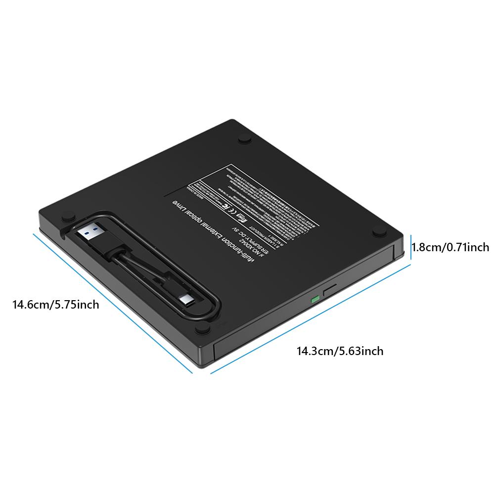 Внешний CD/DVD-привод 7-в-1 USB 3.0 DVD-плеер с 2 портами USB/Type-C, 1 слотом для карт TF/SD, портативный CD/DVD-резак для ноутбука