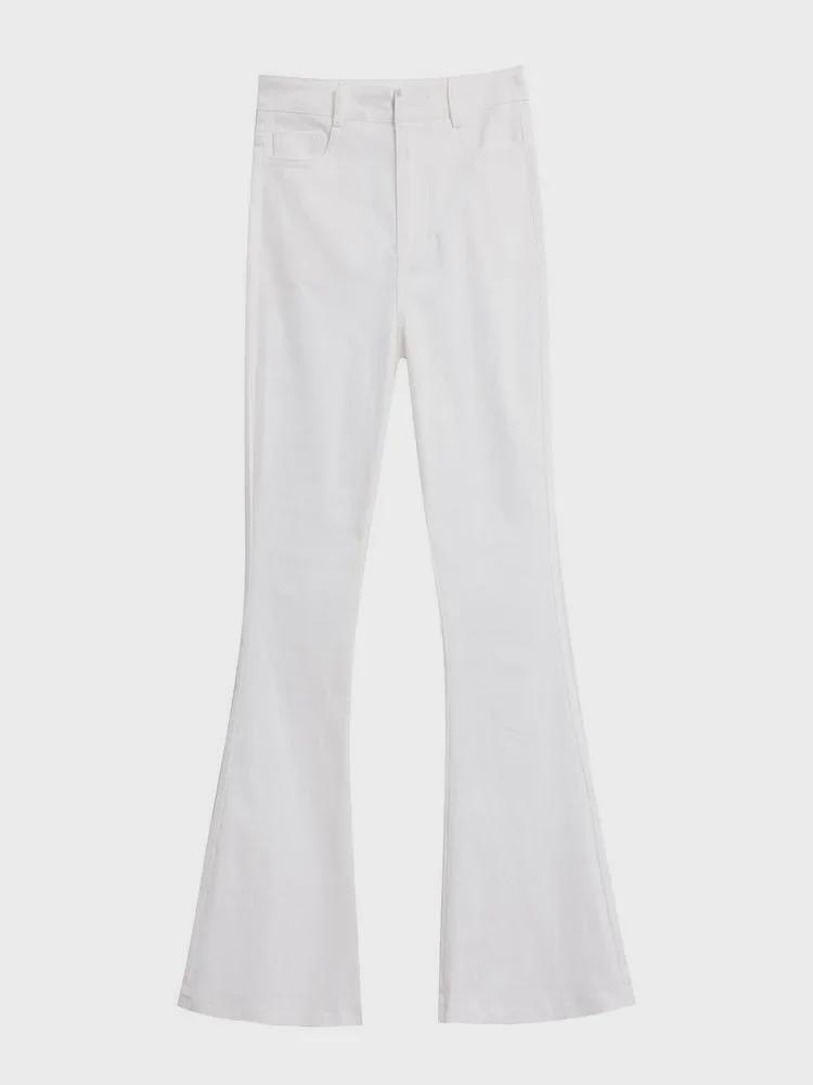 Женские белые расклешенные джинсы с высокой талией: Осенне-зимние широкие эластичные прямые брюки