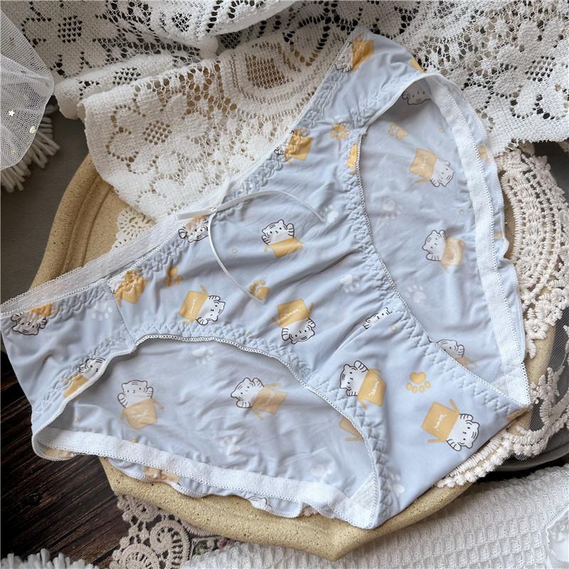 Женские милые женские трусики в клетку с милым рисунком из ледяной шелкографии и цветов в горошек с фланцами и низкой посадкой