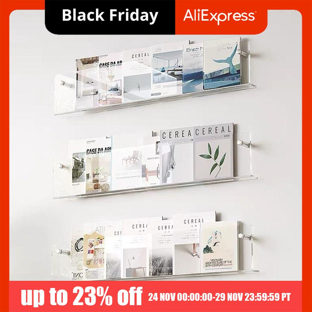 Акриловая подставка для журналов Держатель для брошюр Настенное крепление Плавающие книжные полки Организатор итальянской литературы Стойка для брошюр Газеты