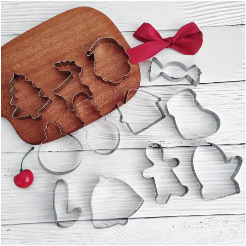 12pcs Christmas Cookie Cutters, Stainless Steel Pastry Cutters, Biscuit Molds, Baking Tools, Kitchen Gadgets, Kitchen Accessorie