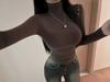 Elegant High Neck Slim Fit Long Sleeve T-Shirt Women's Trendy Base Layer Top Arc Swinging Display Chest Autumn Fashion
